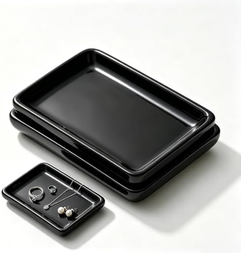 Square Minimalist Ceramic Ring Dish, Black Jewelry Tray for Women, Modern Vanity Decor & Organizer, Ideal Engagement Wedding Birthday Christmas Gift for Friend Sister by Unknown