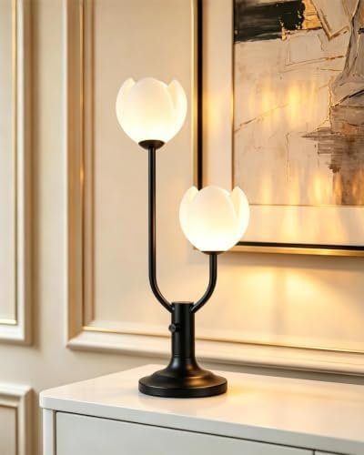 Lightdot Black Flower Table Lamp Dimmable Floral Nightstand Lamp by LightdotLighting