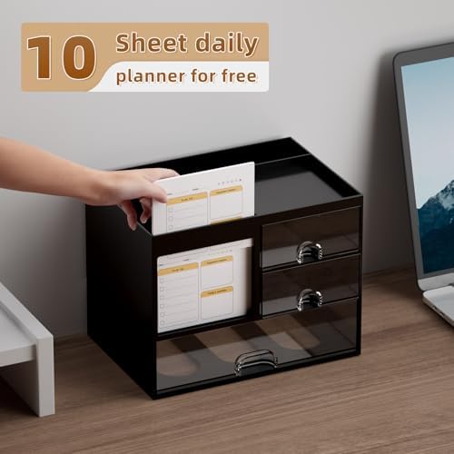 Marbrasse Desk Organizer with 3 Drawer, Multi-Functional Pencil Pen Holder for Desk, Desk Organizers and Accessories with 4 Compartments, Desktop Organizer Storage for Office Home Art Supplies (Black) - Image 5