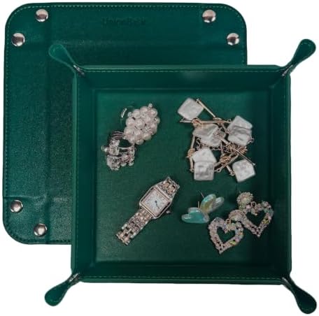 UnionBasic Valet Tray, Jewelry Tray for Rings Watches Earrings, Entryway Catchall Caddy for Coins Keys Change, Nightstand Organizer Bedside Valet Holder, Trays for Electronic Gadgets, Vintage Green by UnionBasic