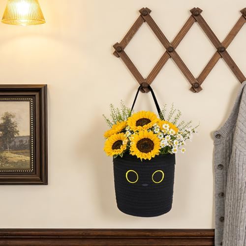 Black Cat Cotton Rope Basket - Cute Baby Woven Basket with Handle for Toys & Baby Stuff, Kawaii Nursery Decor, Baby Gift Box (7.8"x7") - Image 2
