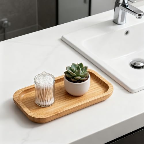 Bamboo Vanity Tray, Bathroom Counter Tray, Toilet Tank Tray, Bathroom Tray for Organizing and Home Decor, 7.9 x 5.1 x 0.8 inch - Image 7