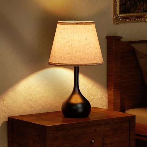 ONEWISH Touch Bedside Lamp, Farmhouse 3-Way Dimmable Table Lamps for Nightstand with Fabric Shade, 17.32'' Desk Lamp for Reading, Bedroom, Livingroom, Office - Image 4