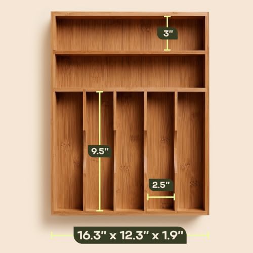 ROYAL CRAFT WOOD Luxury Bamboo Utensil Rack and Silverware Organizer, Kitchen Drawer Organizer - Utensil Holder and Cutlery Tray with Grooved Drawer Dividers for Flatware 7 Slot - Image 2