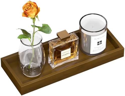 ZHWS Bathroom Vanity Tray for Toilet Tank, Perfume, Jewelry, Candle, Makeup, Decorative Tray, Kitchen Tray Counter Organizer for Soap Dispenser, Coffee Table Brown 11.3”L x 4.4”W x 1.14”H by ZHWS