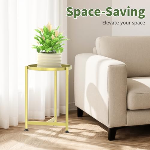 LASZOLA Metal Small Plant Stand Indoor Tall with 11 Inch Large Tray, Gold - Image 6