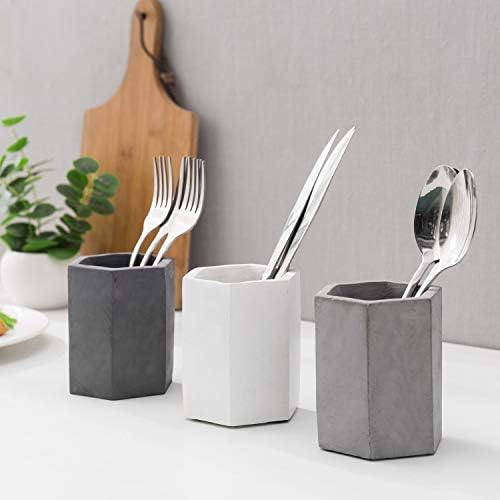 MyGift Cement Hexagon Pen Holders, Desktop Pencil Cups, Set of 3 - Image 3