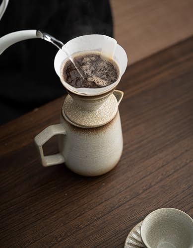 Pour Over Coffee Maker,Ceramic Coffee Maker With 100 pcs Paper Filter，16oz/480ml Pour Over Coffee Dripper (Off White) - Image 3