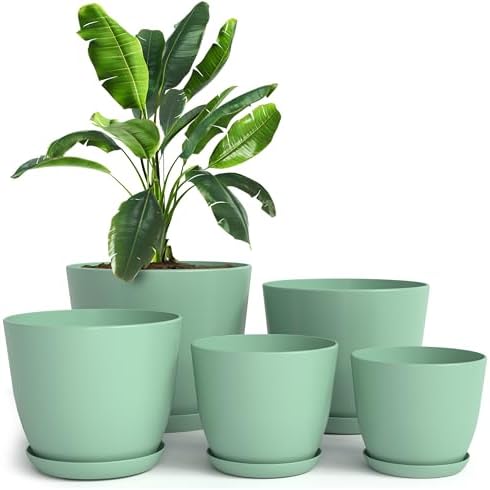 Utopia Home - Plant Pots Indoor with Drainage - 7/6.6/6/5.3/4.8 Inches Home Decor Flower Pots for Indoor Planter - Pack of 5 Plastic Planters for Indoor Plants, Cactus, Succulents Pot - Mint by UTOPIAHOME