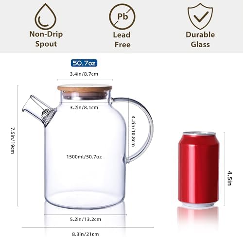 CnGlass Glass Teapot Stovetop Safe,50.7oz Clear Glass Pitcher with Removable Filter Spout for Loose Leaf and Blooming Teabag - Image 2