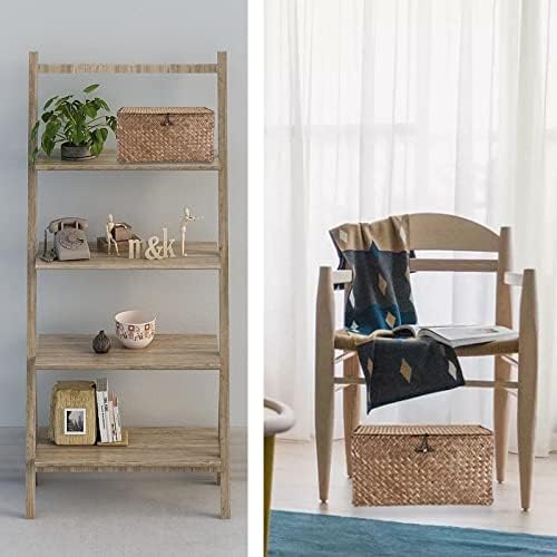 Hipiwe Wicker Shelf Baskets Storage Bin with Lid Handwoven Seagrass Basket - Image 2
