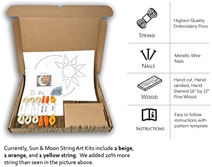 String of the Art Sun and Moon String Art Kit, American Made DIY Craft Kit for Adults, Stained Pine Wood (16" x 12"), Embroidery Floss, Beginner to Advanced Crafters, Craft a Handmade Gift - Image 4