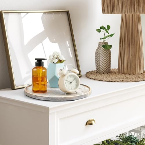 12 Inch Wood Round Tray, White Washed Wooden Decorative Bathroom Coffee Table Tray Centerpiece Candle Holder for Farmhouse Kitchen Dining Room Home Decor Coffee Table Decor and Accessories - Image 7
