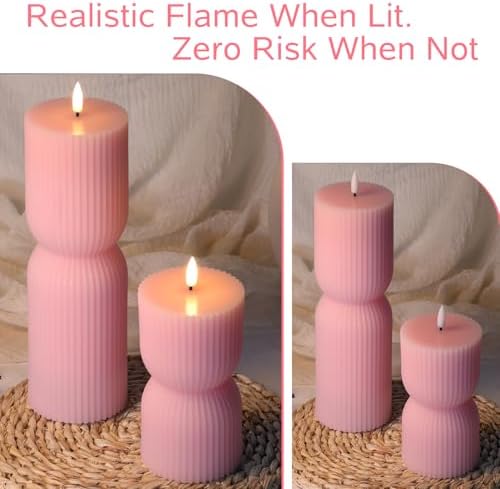 Pink Ribbed Flameless Pillar Candles with Remote Set of 2 - Image 5