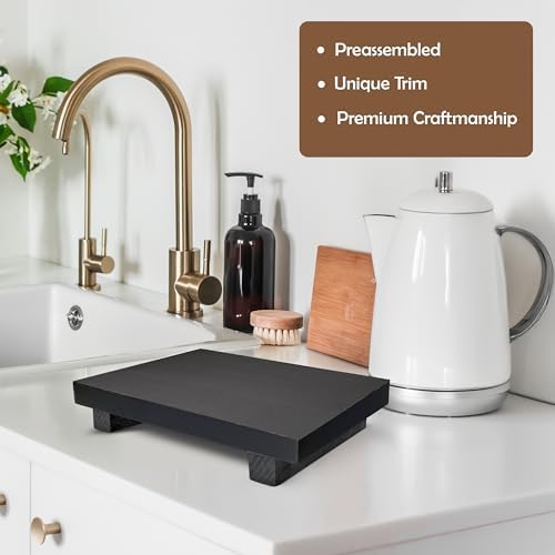 Rustic Pedestal Stand - Handmade Small Wood Tray - Soap Tray for Kitchen Sink, Bathroom (Black, 9 x 6 X 1.5 Inch) - Image 4