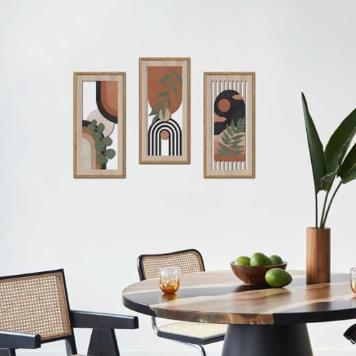HPNIUB 3 PCS Boho Wall Decor, Minimalist Mid Century Sun Geometric Line Hanging Wood Sign for Living Room, 8x16Inch Modern Botanical Leaf Wooden Plaque for Apartment Bedroom Office Decoration - Image 5