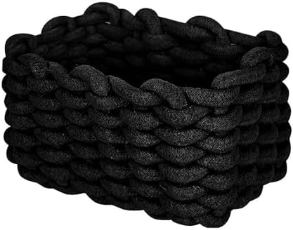 Woven Cotton Rope Storage Basket,Mini Woven Rope Storage,Generic Cotton Rop-e Small Rectangle Storag-e Basket | Natural Wove-n Desktop Organizer for Cupboard, Nursery Decor (black) by Unknown