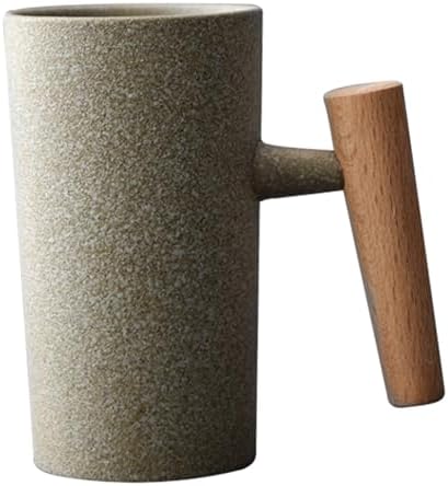 Coffee Mug 7.4 Oz Vintage Mugs with Wooden Handle Exquisite Stoneware Coffee Mugs Dishwasher and Microwave Safe Ceramic Tea Cup for Home Office Rough Stone Style by Unknown