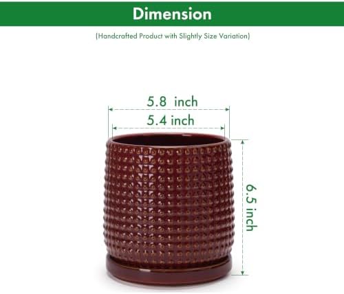 D'vine Dev Beaded Ceramic Pot with Saucer, 6 in, Burgundy Red, 27-C-X-M - Image 4