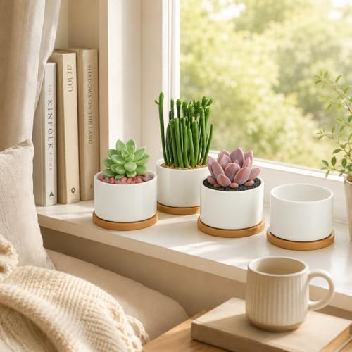 ZOUTOG 4 Pack 3.1" Ceramic Succulent Pots,White Planter with Drainage Tray - Image 5