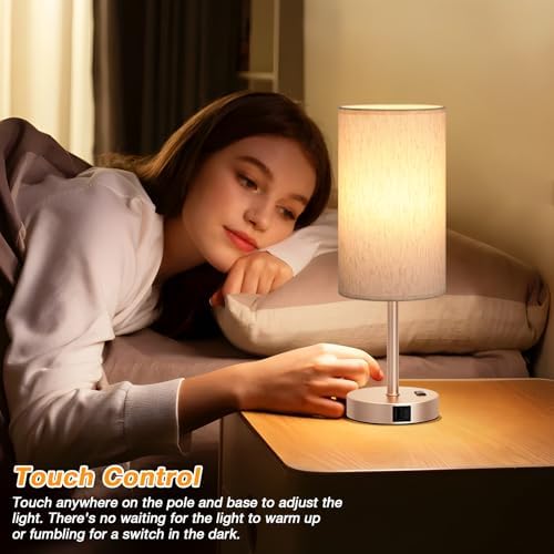 Dicoool 17.4" Bedside Lamp for Bedroom - Dimmable Touch, USB A+C, AC Outlet - Image 2