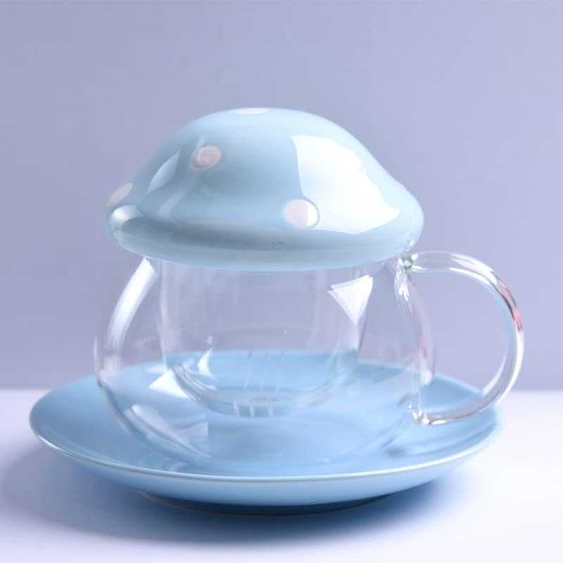 Glass Teacup Mushroom Shape Teacup Saucer Set Coffee Mug with Filter Cup - Image 3