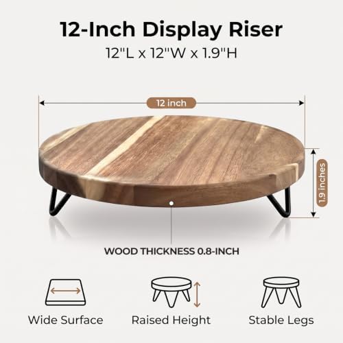 WILDMOS Decorative Round Wood Riser for Display,Pedestal Tray for Home or Kitchen and Bathroom Countertop Organizer,Farmhouse Kitchen Counter Decor Tray. (12-inch) - Image 3