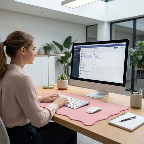 Scalloped Desk Mat, Large Cute Desk Pad for Desktop, Waterproof Scalloped Aesthetic Table Pad, Non-Slip Mouse Keyboard Mats Computer Accessories for Desk Office Home Gaming, 31.5" x 15.7" - Image 3
