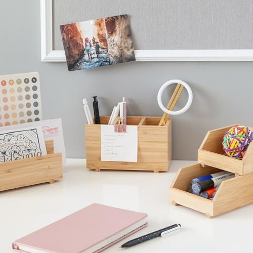 Zen Style Bamboo Desktop Organizer, Eco-Friendly Natural Material Desk Storage for Pens, Cosmetics & Small Items, 7" x 3.5" x 4.2" - Image 2
