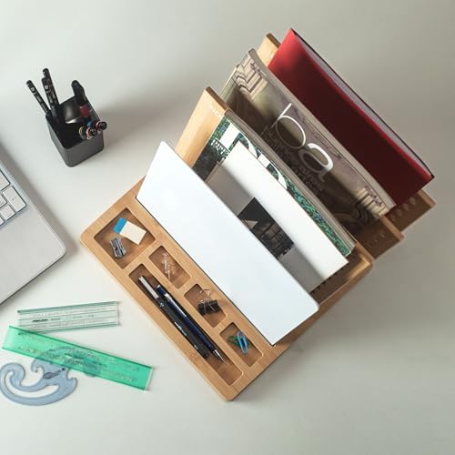 Bamboo Wood Desk Organizer: 3-Tier File Holder, Mail Organizer, Non-Slip Design, Effortless Assembly, Perfect for Desk System - Image 4