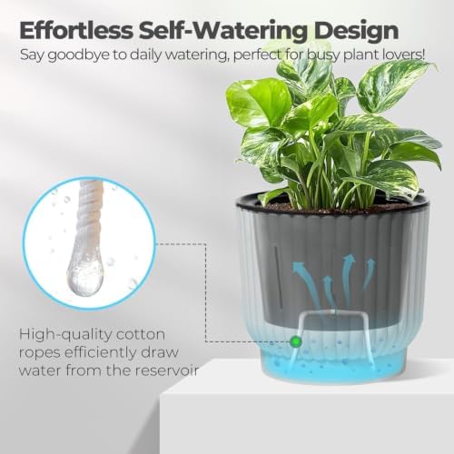 T4U Self Watering Pots for Indoor Plants, 7 Inch 4 Pack Planter White - Image 3