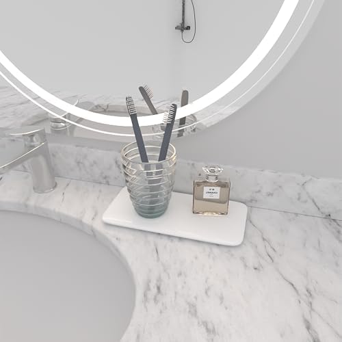 YEECOPON White Ceramic Bathroom Tray Rectangle Soap Tray Stone Vanity Tray - Image 4