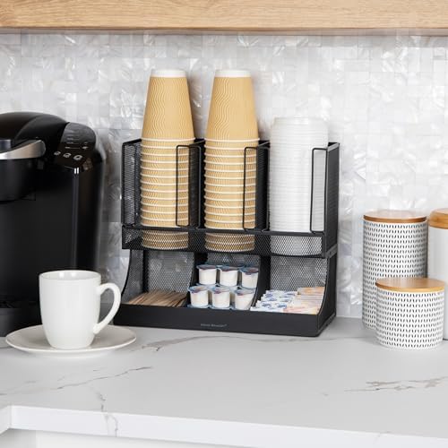 Mind Reader Multipurpose Countertop Organizer, Office Breakrooms, Cup and Condiment Station, Metal Mesh, Black - Image 2