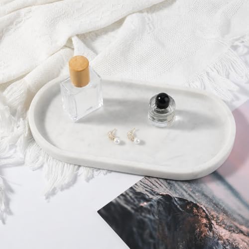 Koville Natural White Marble Tray for Home Decor, 10" x 5" Marble Vanity Tray for Bathroom Countertop Organizer Stone Trays, Catchall Tray for Perfume, Candles, Jewelry (Bianco Carrara) - Image 7