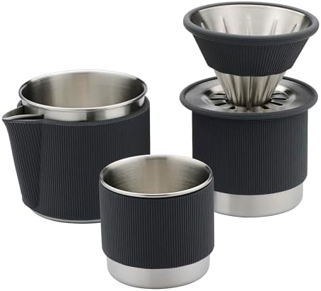 Normcore Portable Pour Over Set, Travel Pour Over Coffee Maker Set, Single Cup Travel Coffee Dripper, Use V60 and Wave Filter Paper Coffee Maker, 304 Stainless Steel, Silver by NORMCORECOFFEETOOLS