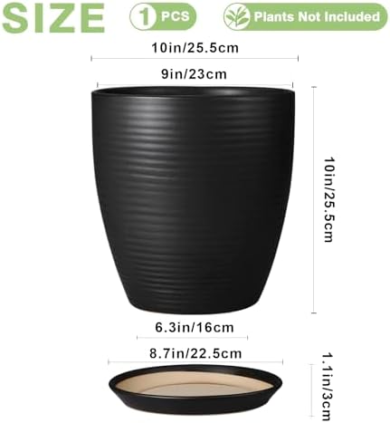 Ceramic Plant Pot 10 Inch - Large Planter Pots for Plants Indoor Outdoor Glazed Round Flower Pot with Drainage Hole and Saucer Black - Image 3