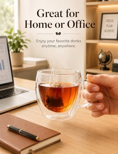 8.5oz Double Walled Glass Coffee Mugs with Handles, Set of 4 - Image 5