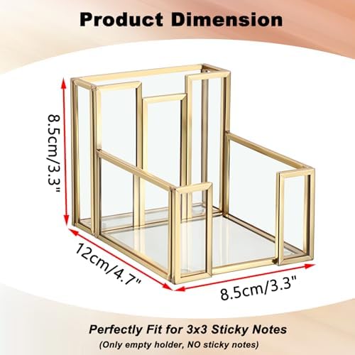 BTSKY Golden Glass 3x3 Inch Sticky Note Holder with Pen Slot - Image 3