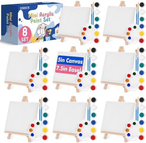 ESRICH 8 Set Mini Acrylic Paint Kit, 5in Mini Canvas with 7.5in Easel by ESRICH