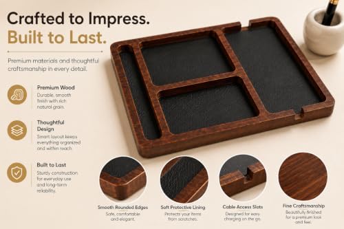Desk Organizer Tray for Men with Ceramic Pen Holder, Wooden Valet Tray, Minimalist EDC Desk Organizer for Phone, Wallet, & Keys, Nightstand Bedside, Entryway, (Natural) - Image 6