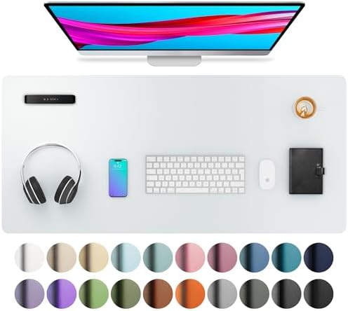 Aothia Leather Desk Pad Protector, Mouse Pad, Office Desk Mat, Non-Slip PU Leather Desk Blotter, Laptop Desk Pad, Waterproof Desk Writing Pad for Office and Home (Barely Grey, 36" x 17") by AothiaSimpleNaturalUnique