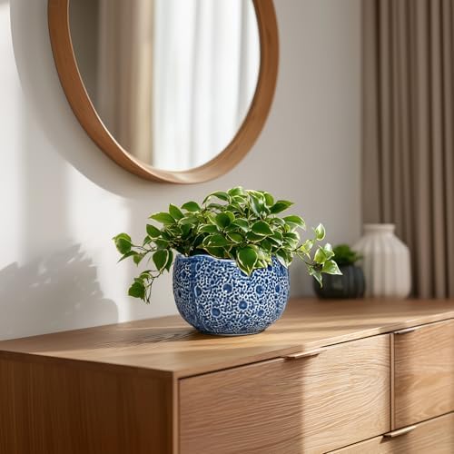 Orchid Pot - 6 Inch Ceramic Plant Pot for Indoor Outdoor, Round Unique Planters with Drainage Hole, Modern Round Decorative Flower Pots, Home Decor, Gifts for Plant Lovers, Blue - Image 7