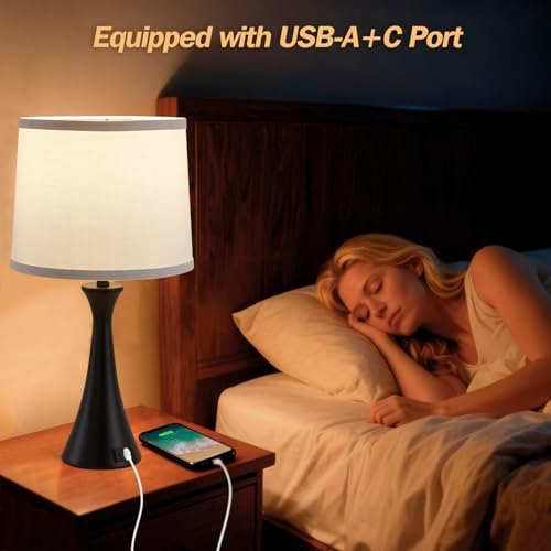 Touch Table Lamps Set of 2, 21" Bedside Lamps with USB C+A - Image 5