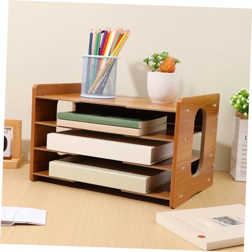 COHEALI Wood Desktop Organizer 4 Layer Vertical Frame for Workspace - Image 2