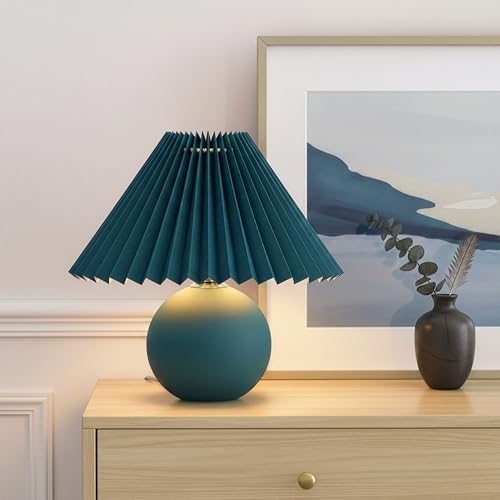 Brightech Serena LED Table Lamp - Small 10" Modern Ceramic Lamp with Pleated Shade for Bedside, Nightstand, Desk - Mini Night Light with Cozy Soft White Light for Living Room, Bedroom - Teal - Image 2