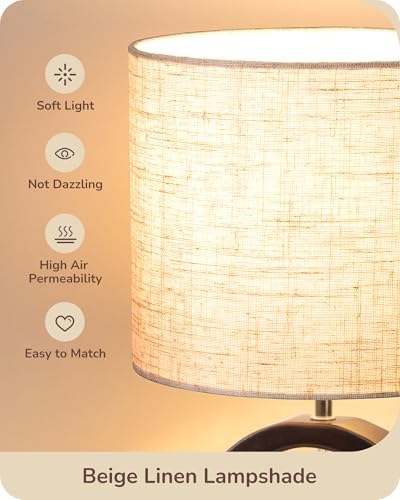 EDISHINE 13.4" Small Wood Table Lamp, ON-Off Switch, E26 Base, Bedroom - Image 3