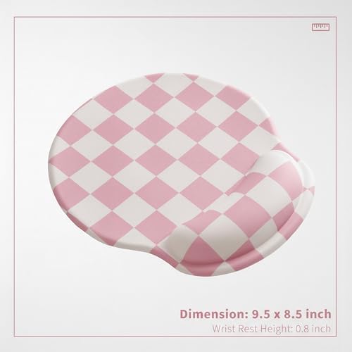 Ohocut Pink Checkered Mouse Pad with Gel Wrist Rest, Wrist Support, Ergonomic Desk Accessories for Girls Women, Office Laptop Gaming Decor, Cute Aesthetic Trendy Check Design - Image 4