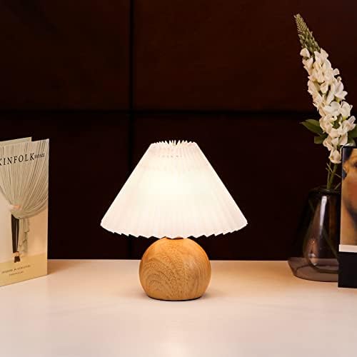 KUNJOULAM Small Pleated Table Lamp, Modern Bedside Nightstand Lamp with Beige Lampshade, Metal Base Cute Lamp for Bedroom, Living Room, Kids Room, Dorm with E12 Bulb by KUNJOULAM
