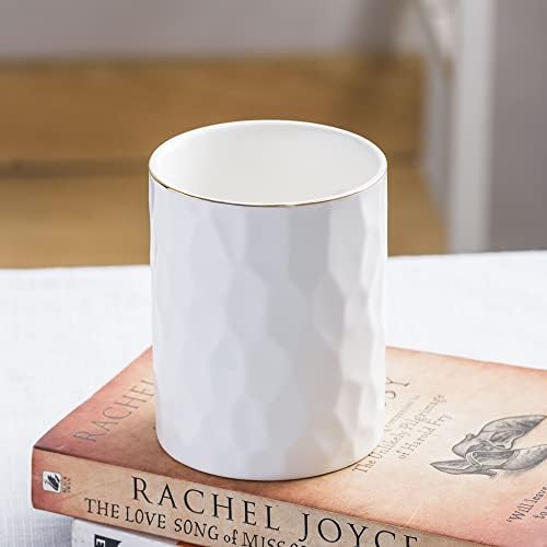 Ceramic Aesthetic Pen Holder for Desk Cute White Pencil Holder Cup Pot Desk Organizer Office Supplies - Stylish Office Decor, Makeup Brush Holder,Toothbrush Holder (White) - Image 3
