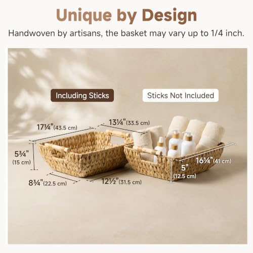 StorageWorks Hand-Woven Storage Baskets with Wooden Handles, Water Hyacinth Wicker Baskets for Organizing, 2 Pack - Image 3